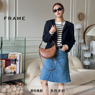 FRAME女士黑白条纹圆领打底毛衣简约基础