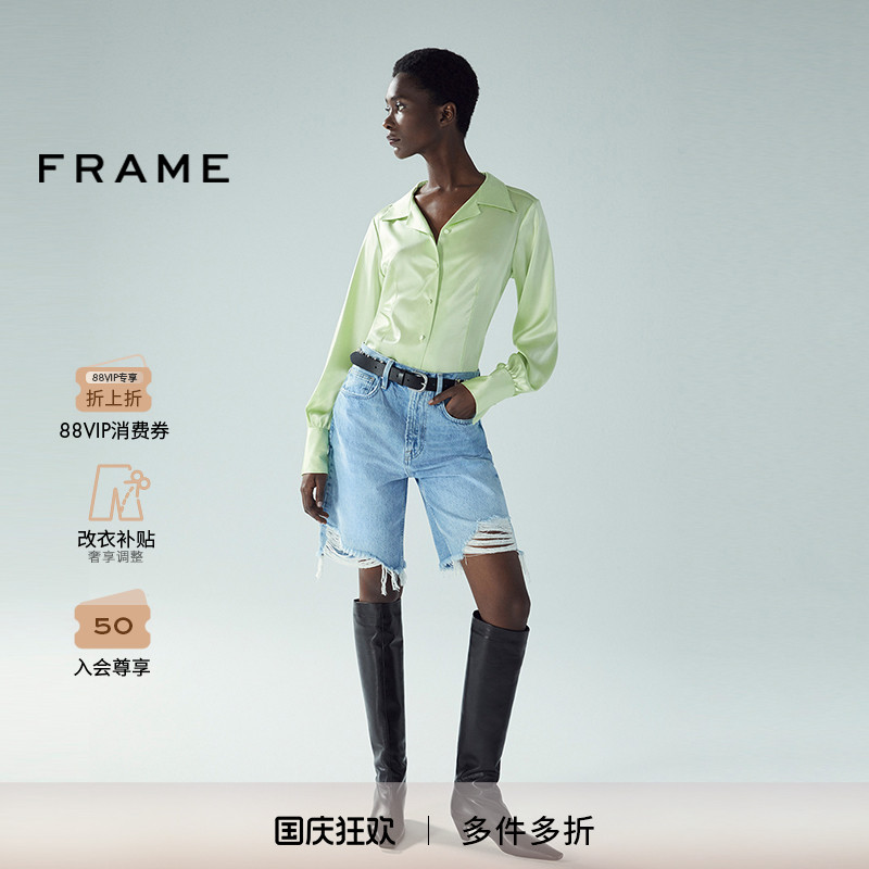 新品高腰FRAME牛仔裤短裤做旧