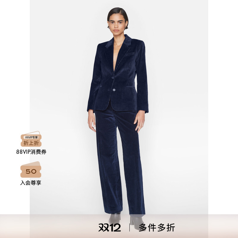 FRAME女士深蓝色灯芯绒高腰宽松直筒休闲裤西裤