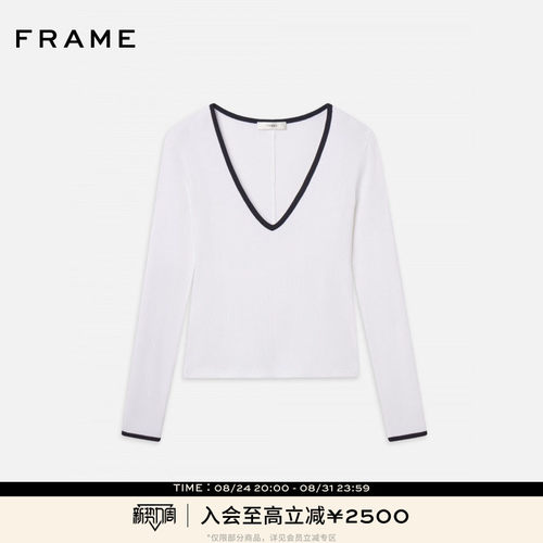 【春夏新品】FRAME女士修身撞色V领长袖T恤内搭打底上衣