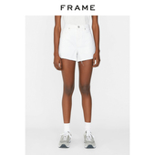 白色黑色女装 FRAME中腰牛仔短裤 经典 脚设计女式 毛边裤
