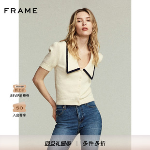 领针织开衫 FRAME女士娃娃领海军风短袖 上衣 2025新款