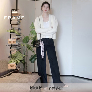 FRAME女士黑色宽松廓形阔腿毛边牛仔裤 baggy low