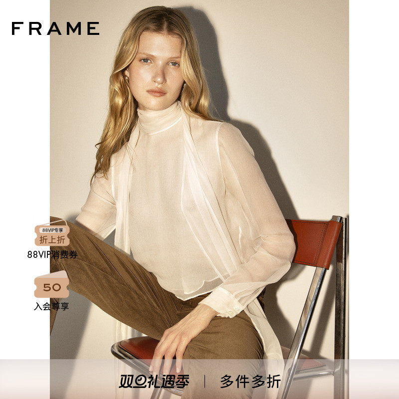 【2025秋季新款】FRAME女士法式休闲松弛通勤系带飘带长袖衬衫