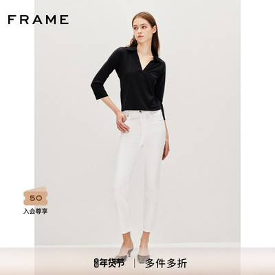 FRAME女士纯色V领polo衫宽松简约上衣