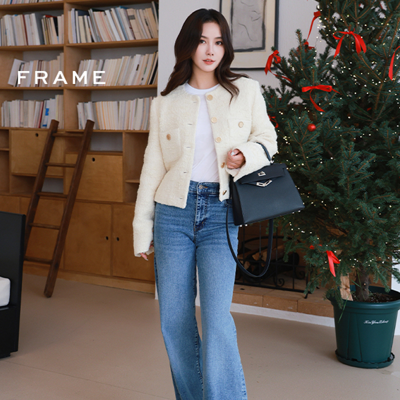 【秋冬新款】FRAME女士毛边阔腿牛仔裤SLIM PALAZZO