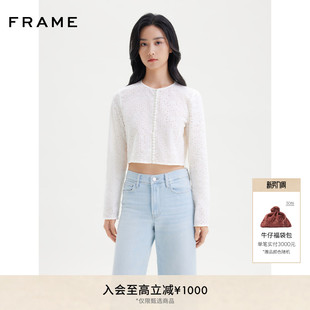 FRAME女士米白色镂空短款 套头上衣通勤休闲 衬衫