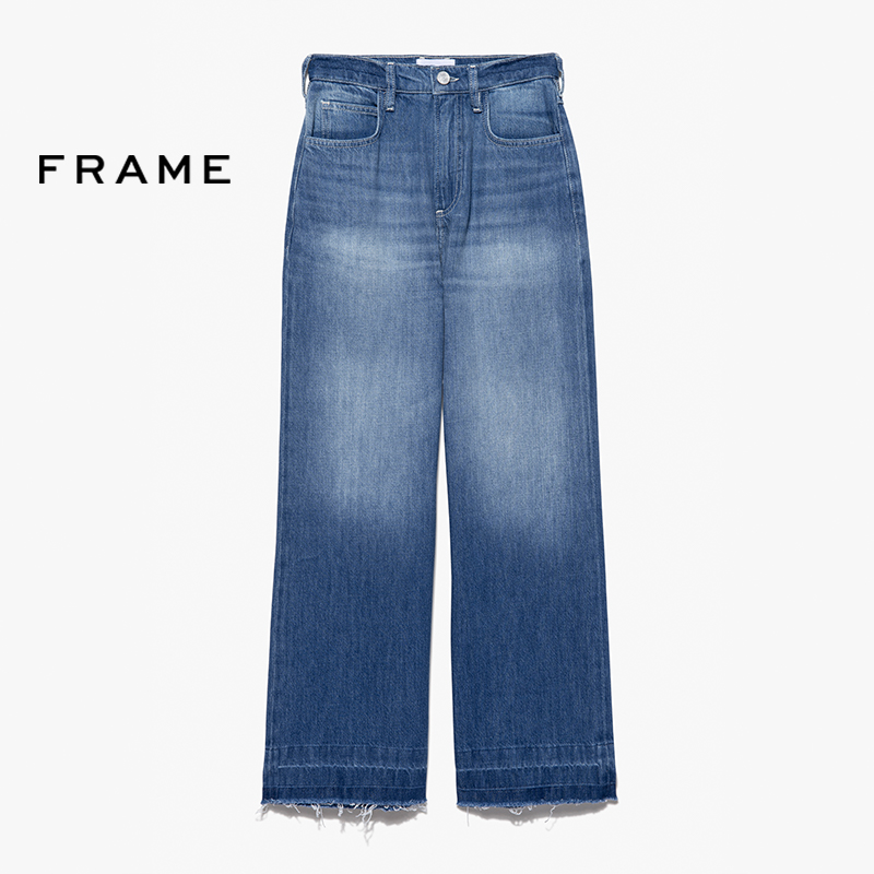 新款女士牛仔裤高腰FRAME磨白