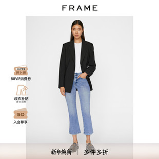 春季 FRAME女中腰九分微喇高弹牛仔裤 锥型牛仔长裤