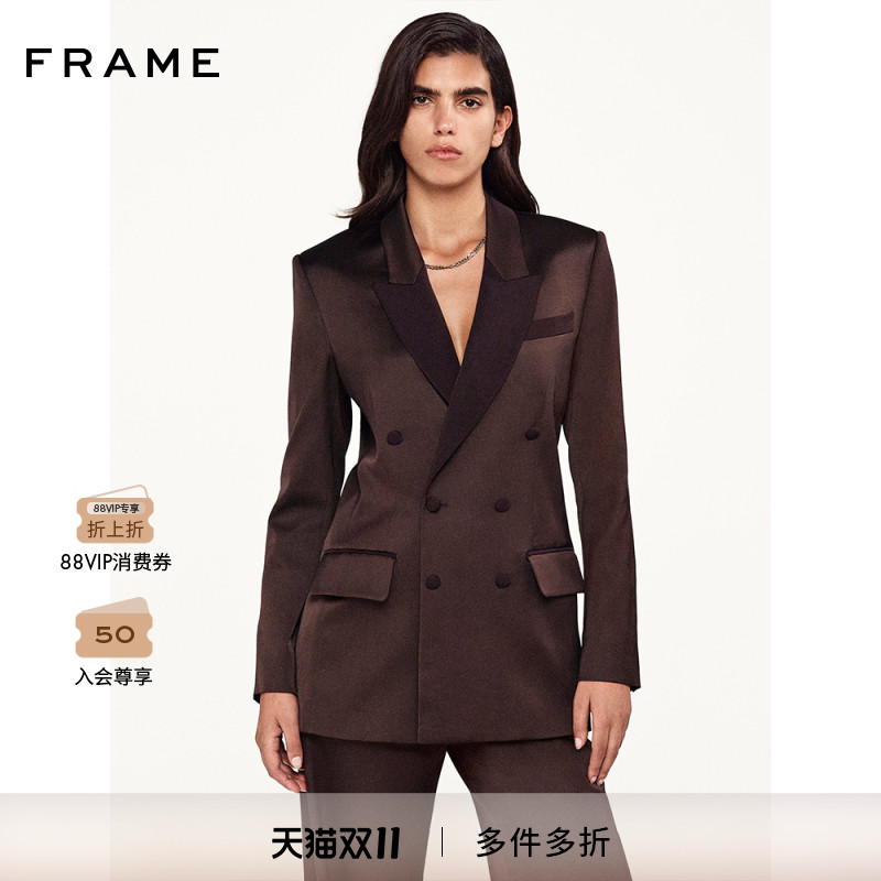 【秋冬新款】FRAME女士双排扣修身垫肩西装外套气质