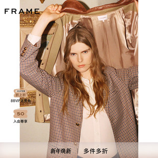 复古格纹西装 FRAME女士简约金属纽扣时尚 新款 上衣 2025秋季