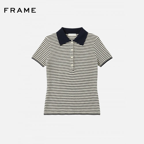 【春夏新品首降】FRAME女士修身时尚通勤百搭翻领条纹T恤POLO衫
