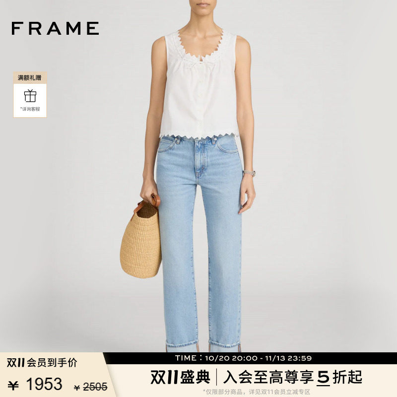 FRAME女士直筒阔腿休闲牛仔裤THE CUFFED HANG