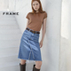 FRAME女士牛仔高腰半身裙前开叉毛边设计半裙中裙
