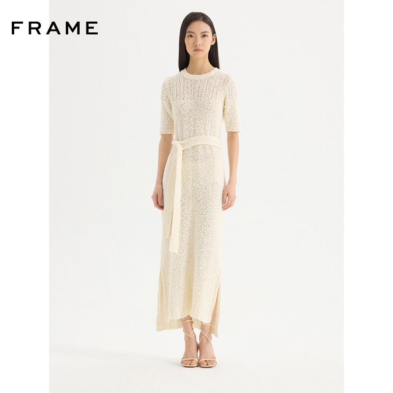 【新款】FRAME女士短袖圆领针织连衣裙绑带收腰慵懒度假