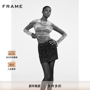 FRAME女士天鹅绒圆领套头长袖 T恤基础打底