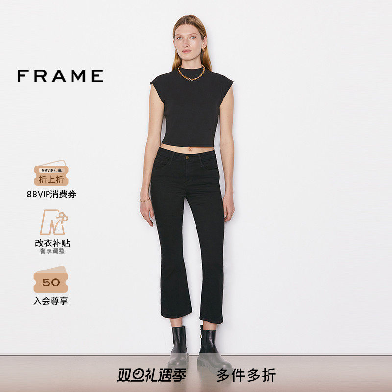 FRAME女士黑色水洗高弹牛仔裤长裤通勤