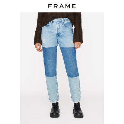 新品高腰直筒FRAMEDENIM磨破
