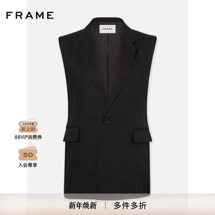 FRAME女士黑色西装 翻领纽扣马甲中长款