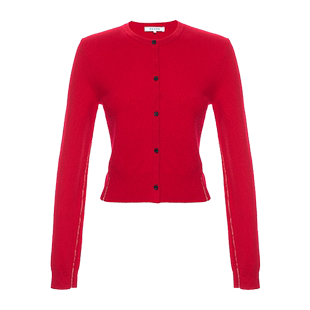 FRAME女士新年款红色羊绒混纺圆领针织纽扣开衫毛衣