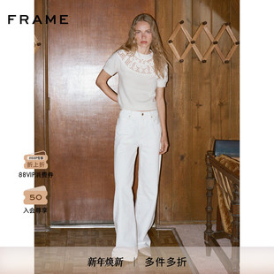 上衣 FRAME女士休闲蕾丝镂空圆领针织毛衣短袖 2025秋冬新款