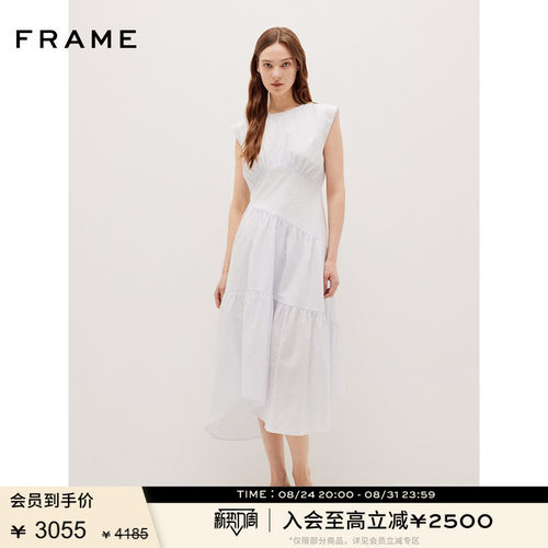 FRAME女士无袖度假风淡蓝色A字连衣裙长裙