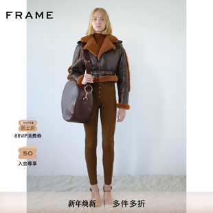 纽扣前襟 打底裤 FRAME女士羊毛针织螺纹修身 休闲裤