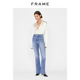 FRAME女士浅蓝色高腰喇叭牛仔裤 子FLARE 纽扣腰头裤