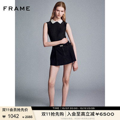 FRAME女士学院风做旧短裙牛仔半裙百褶裙