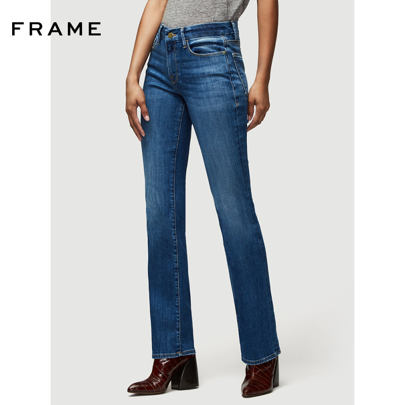 新款蓝色微喇裤直筒FRAME