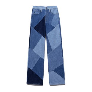 FRAME女士蓝色阔腿拼接牛仔裤拼色HIGH N TIGHT