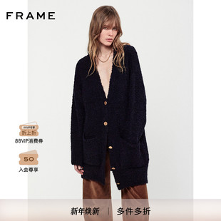 FRAME女士海军蓝针织开衫 毛衣外搭宽松 中长款