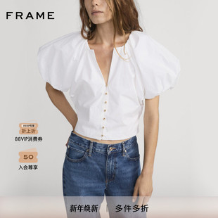 2025秋冬新款 气质短袖 FRAME女士法式 短款 衬衫 泡泡袖