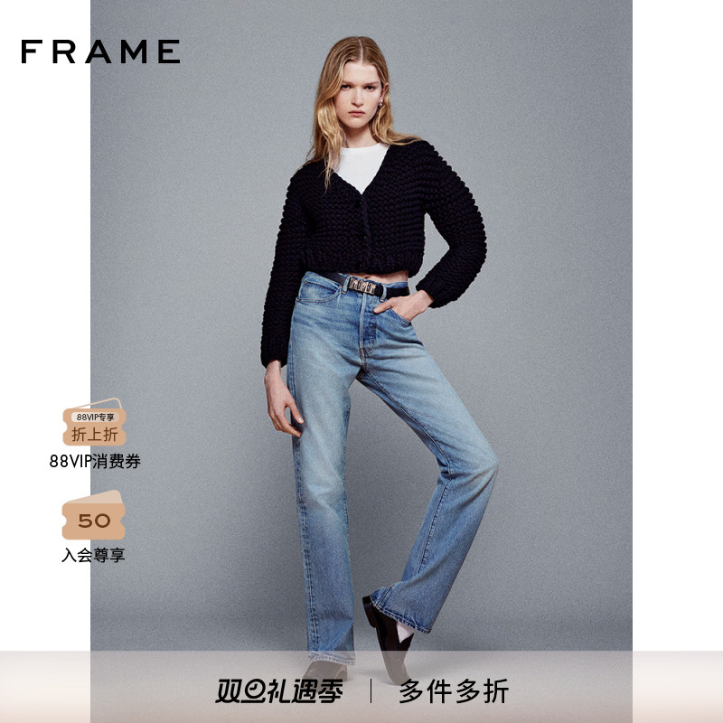 【2025新款】FRAME女士黑色短款oversized针织廓形针织衫外套