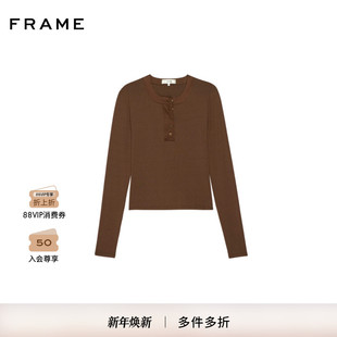 长袖 FRAME女士纯色亨利领打底T恤亨利衫 2025新款