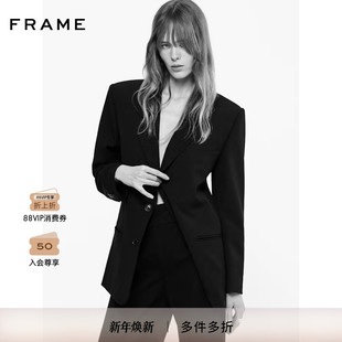 FRAME女士黑色西装 通勤气质 外套垫肩修身