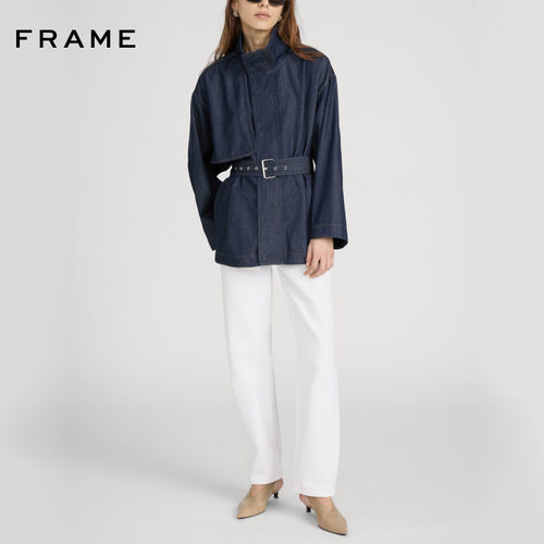 【春夏新品】FRAME女士休闲宽松立领系带气质百搭短款牛仔外套