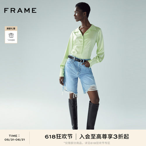 新品高腰FRAME牛仔裤短裤做旧
