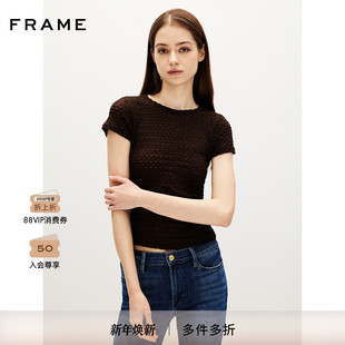 FRAME女士小圆领褶皱短袖 日常通勤 T恤上衣经典