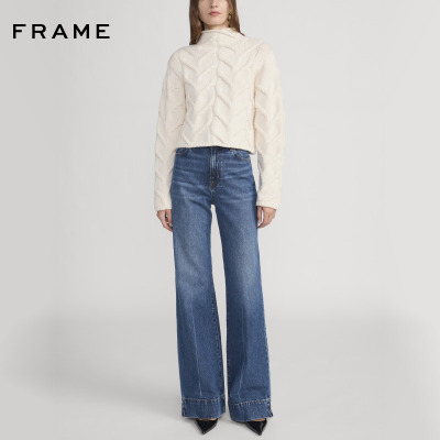 FRAME女士高腰阔腿牛仔裤微喇裤Pixie Slice Flare