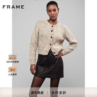 FRAME女士黑色羊皮革菱形格纹半身裙短裙