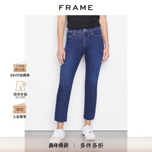裤 高弹力显瘦经典 子 高腰直筒牛仔裤 FRAME女式