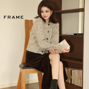 毛衣外套短款 FRAME女士花色粗針織紐扣開衫 早秋新款