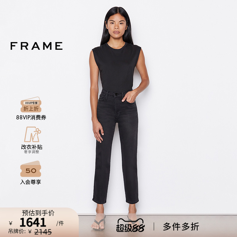 FRAMEDENIM女高腰直筒牛仔裤