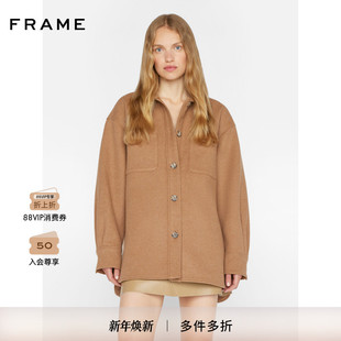 双口袋设计 夹克 FRAME女士落肩绵羊毛混纺外套衬衫 式