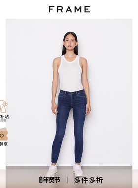 FRAME女士深蓝色高腰高弹紧身牛仔裤铅笔裤休闲 LE HIGH SKINNY