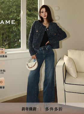 FRAME女士高腰高弹阔腿牛仔裤毛边SLIM PALAZZO