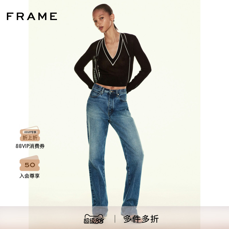 【2025新款】FRAME女士宽松时尚无袖V领撞色短款叠穿背心上衣