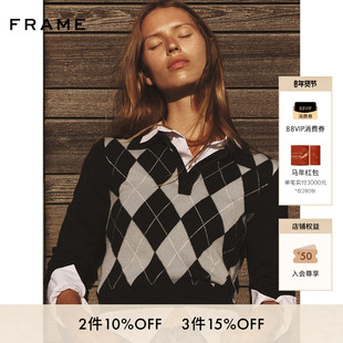 FRAME女士美式学院风经典菱格纹翻领长袖POLO衫