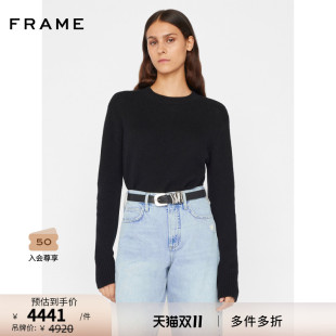 FRAME女士黑色圆领套头针织毛衣上衣打底经典 秋冬新款